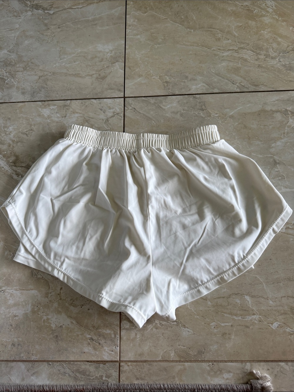 Women’s White Elastic-Waist Athletic Shorts - Picture 2 of 2